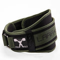 Men's fitness lumbar support belt in army green for weight training and gym workouts.