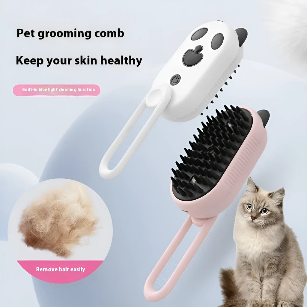 Handheld pet grooming spray brush with massage comb in avocado green colour