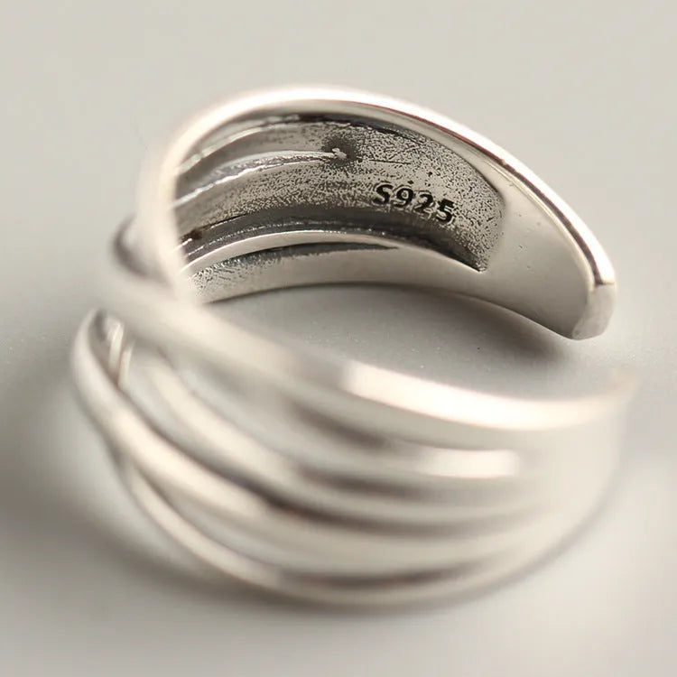 S925 sterling silver vintage weave ring with braided pattern and antique silver finish