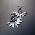 Purple resin gemstone earrings with animal zodiac design in bohemian style