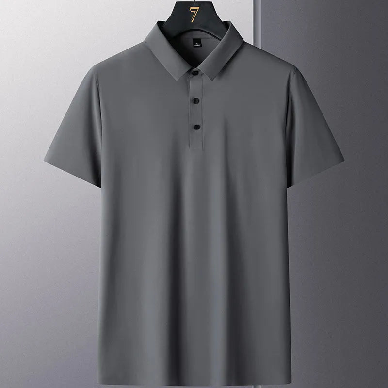 Men's solid colour short sleeve non-iron business casual shirt in nylon fabric.