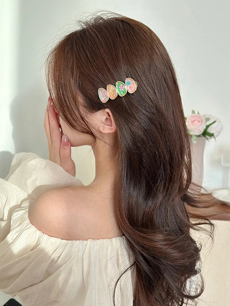 Forest Fairy hair clip for women side bangs design pink yellow plastic resin 2PCS pack manual processing