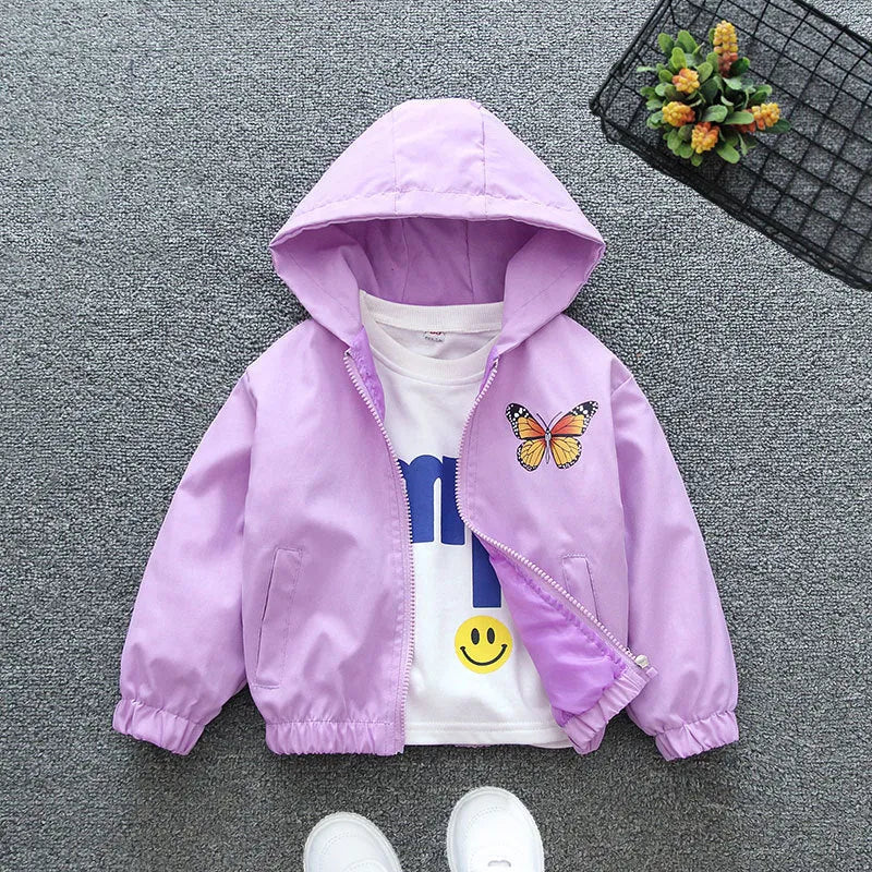 Girls' animal print hoodie coat in pink or purple, polyester, height sizes 90cm to 160cm