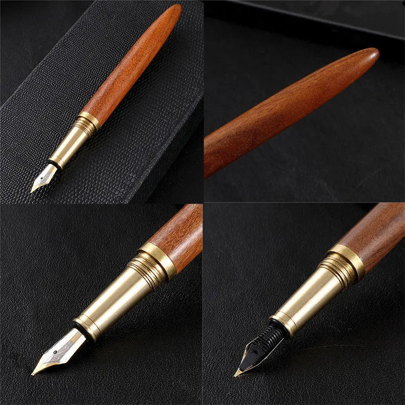 Business fountain pen with stainless steel nib and wood body in multiple colours