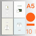 Pack of 10 A5 and B5 soft cover kraft paper notebooks with various designs, showing thread binding.