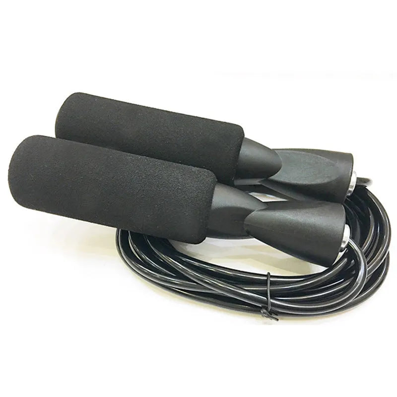 Sponge jump rope for student fitness, 2.5m long with 13.5cm handles, in orange, black, blue, green, or red.