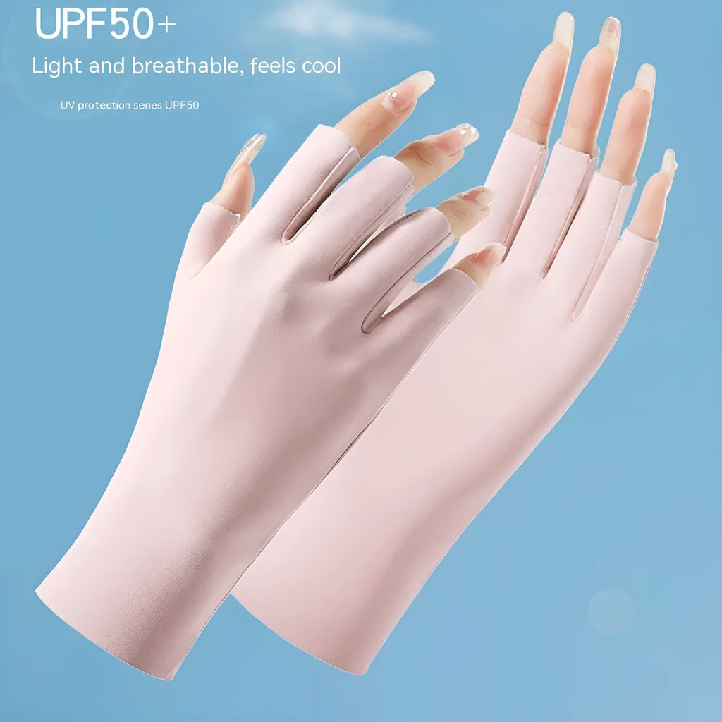 Women's thin ice silk sunscreen gloves with UPF50 protection in various colours