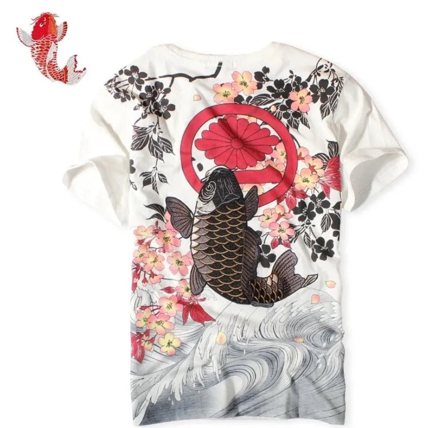 Squid pattern casual cotton T-shirt in white with a black squid graphic print