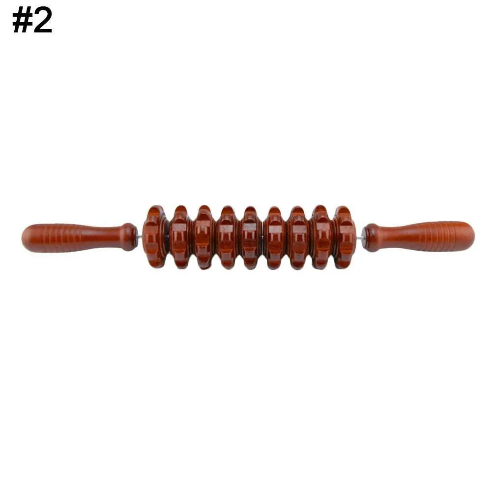 Wooden roller muscle massager stick 39 cm with steel shaft for full body use