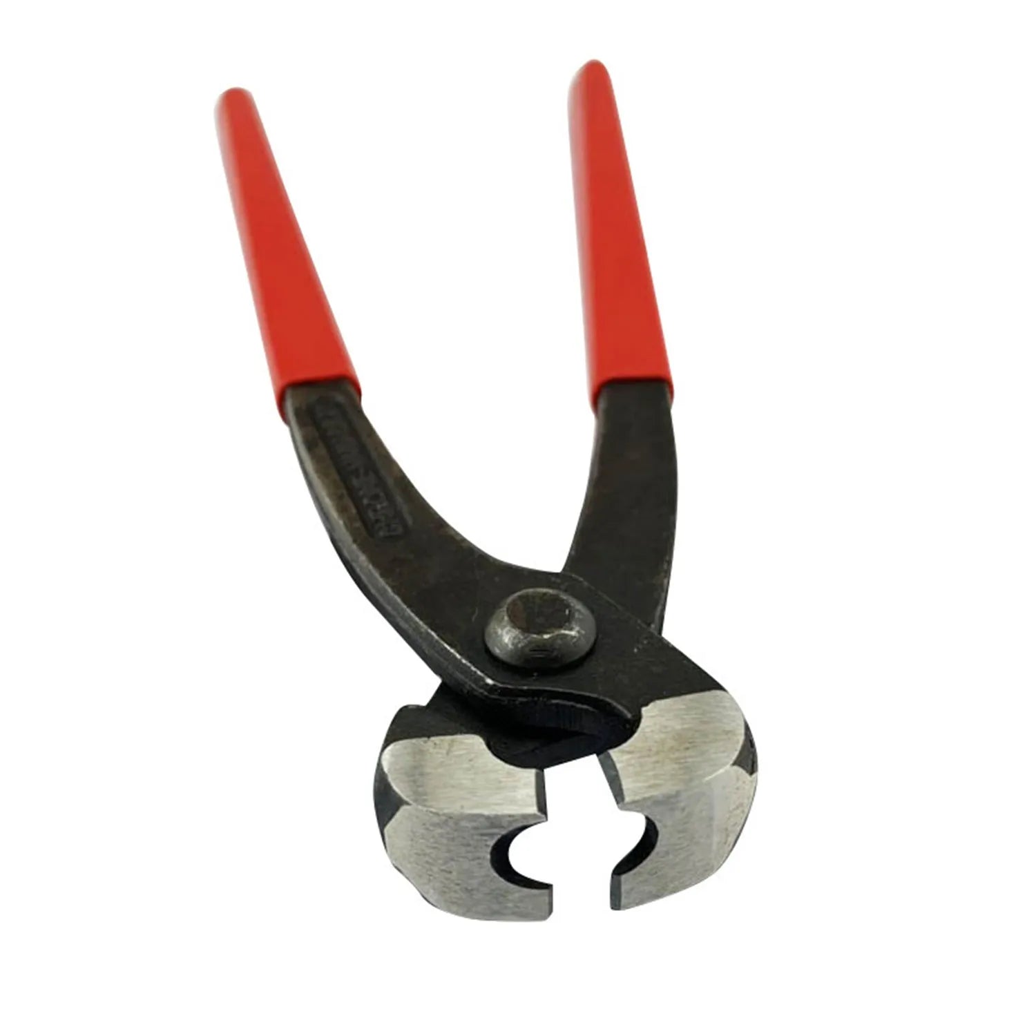 Red cloth bag containing a metal PEX clamp tool and a carbon steel cutting blade.