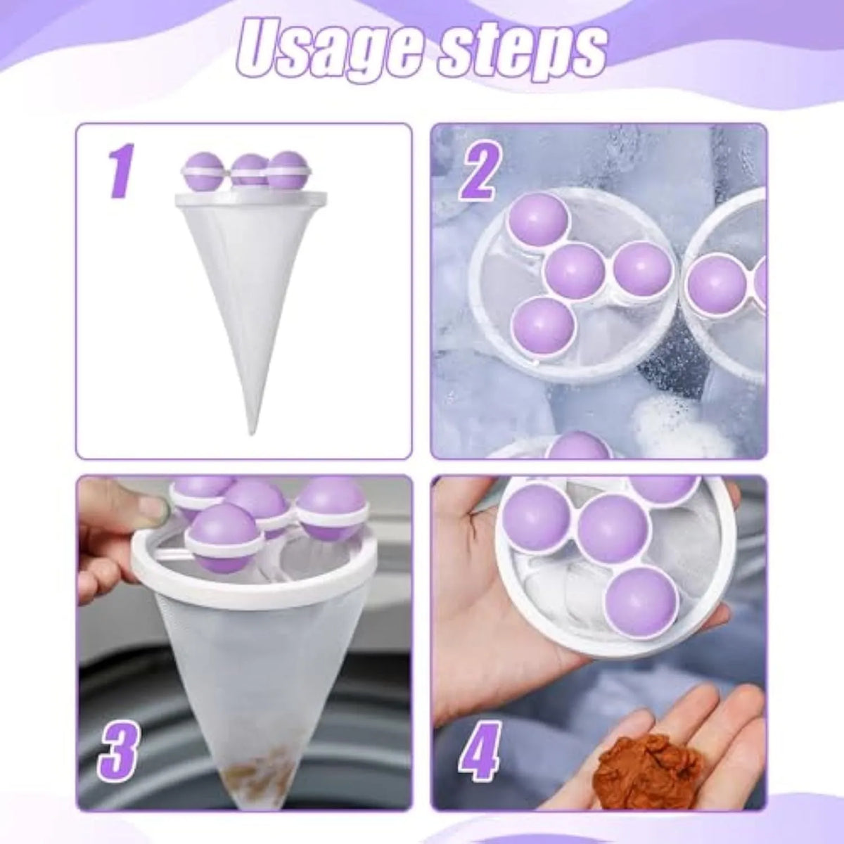 3PCS floating hair filtering mesh bags in pink blue purple for washing machine, 17.5x9.2cm, nylon mesh pet lint catcher