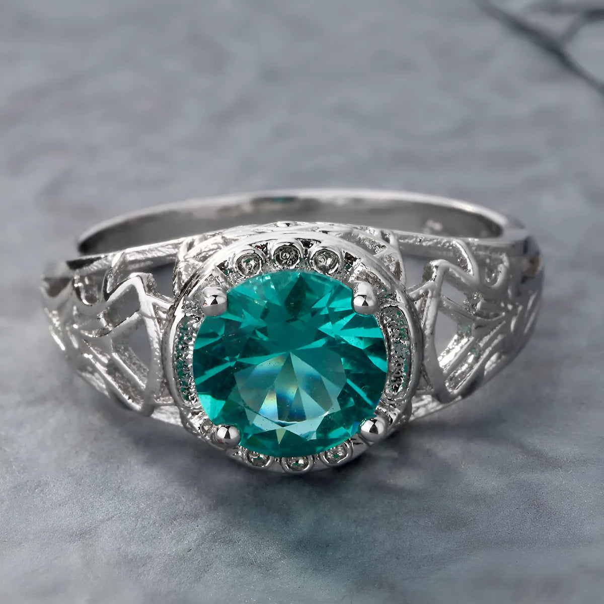 Copper plate inlaid zircon ring silver electroplated finish unisex sizes 6 to 10
