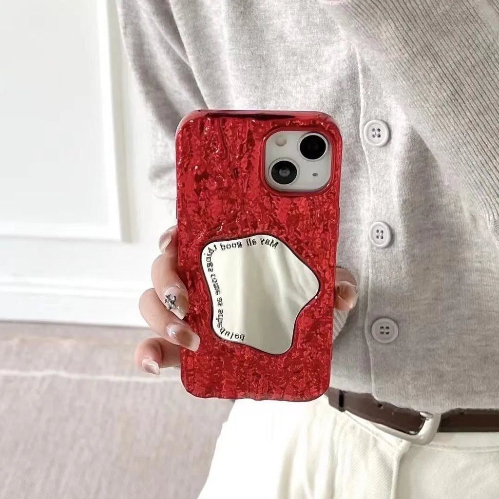 Fashion electroplated silicone phone case with mirror finish and fall protection in New Year red stone pattern