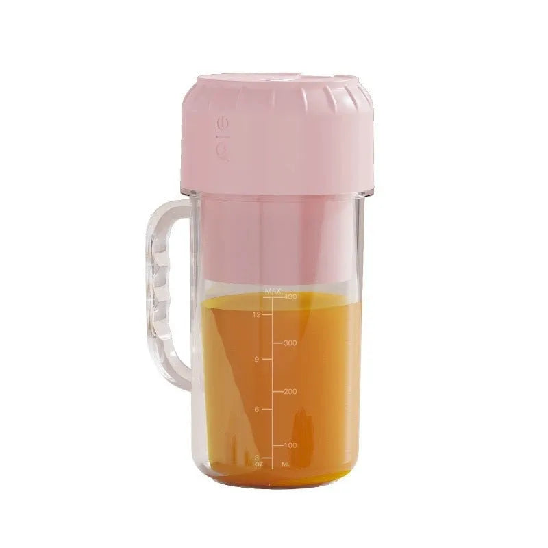 Compact USB-powered portable juicer in avocado green or cherry blossom pink colour.