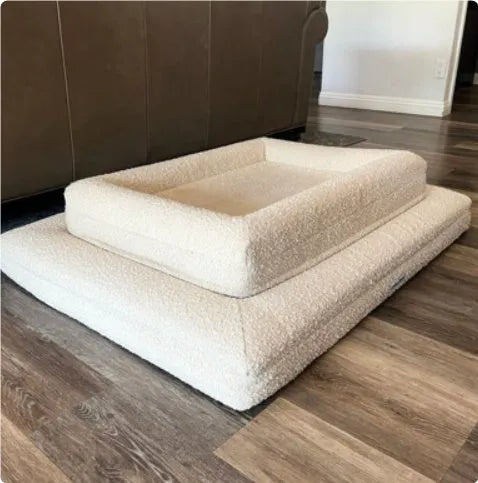 Rectangular pet sofa bed with thickened mattress in cloth material, available in multiple sizes for dogs