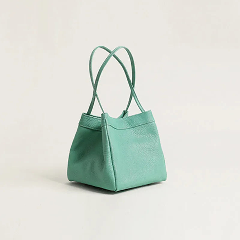 Small square textured PU bucket bag in solid colour, available in six shades for women