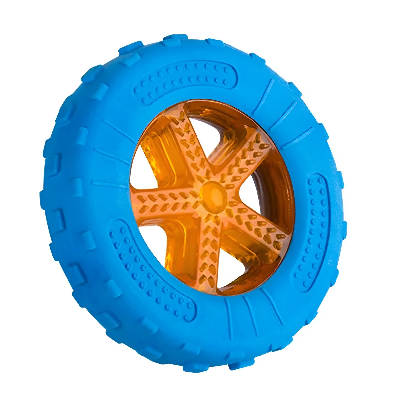 Funi Bite blue TPR dog training ball with teeth cleaning ridges on textured surface