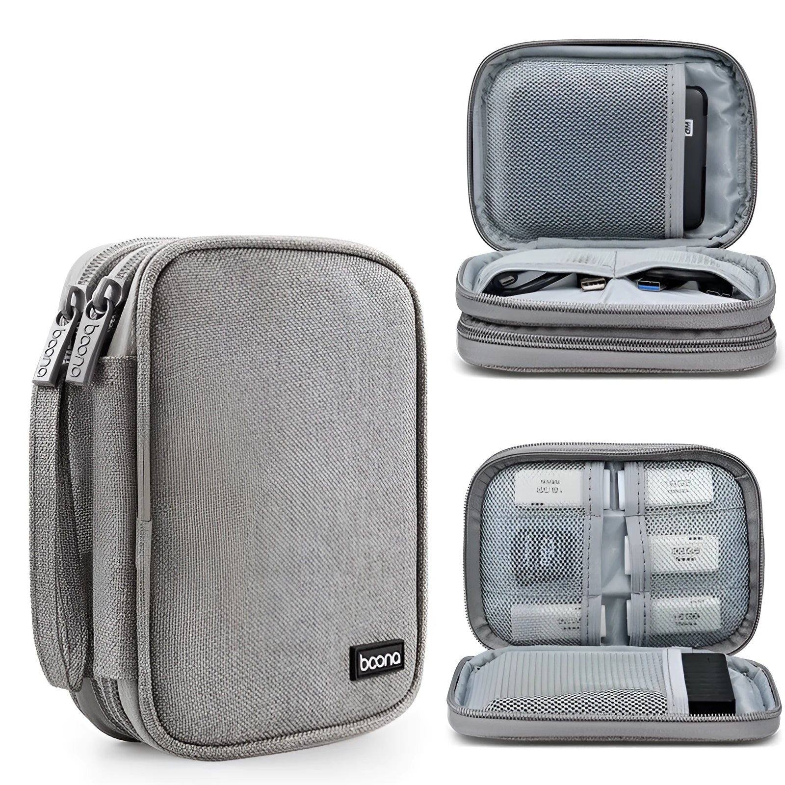 Black and grey Oxford cloth protective cases for 2.5-inch portable hard drives.