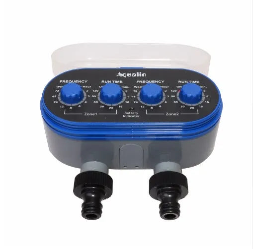 Dual timed irrigation controller automatic watering device with battery power for garden hose
