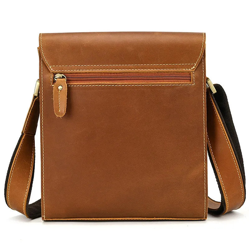 Men's dark brown first layer cowhide leather shoulder bag with crossbody strap