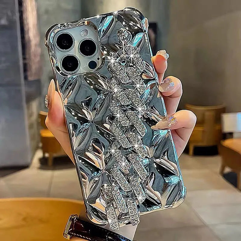 Luxury diamond bracelet phone case for iPhone with chain decoration and flash diamond lock