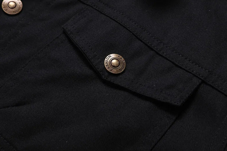 Men's cotton fleece-lined mid-length overalls jacket in khaki with patch pockets and straight hem