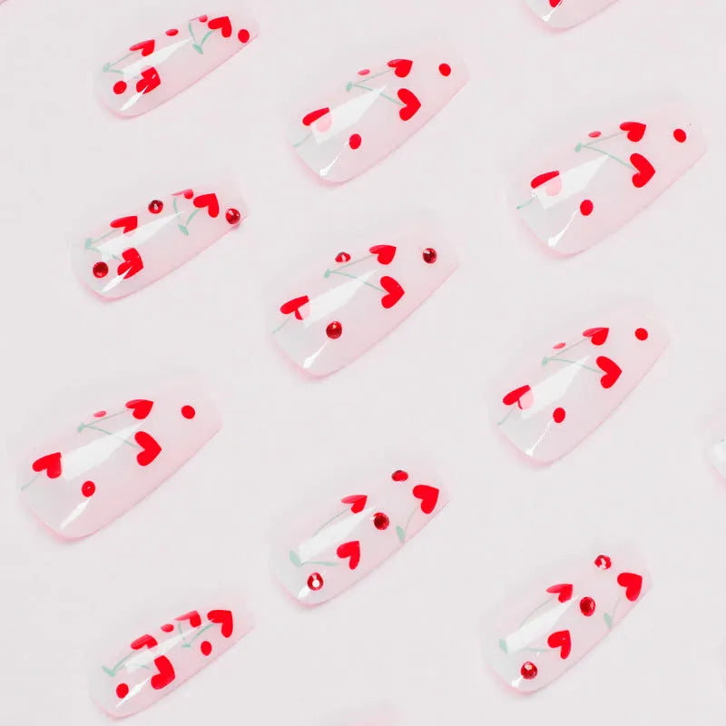 French Love Red Diamond small cherry nail art sticker set with 24 sheets and adhesive glue, JP1601 colour