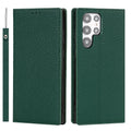 Genuine leather litchi texture phone case for Samsung Galaxy S24 Ultra in black with textured grip surface