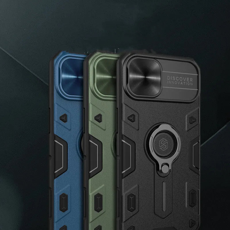 Black Rhinoceros sliding cover ring bracket protective case for Apple iPhone 13 in black colour