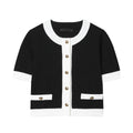 Women's polyester two-piece suit with beaded leather detail on top and high-waisted trousers