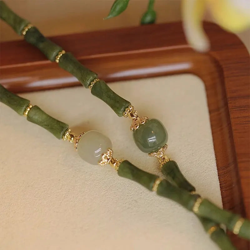 Women's geometric Hetian jade bracelet with round elements in dark green and light colour options