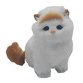 Handmade simulation cat ornament with faux fur yellow head, fat cat form, 16.5cm high