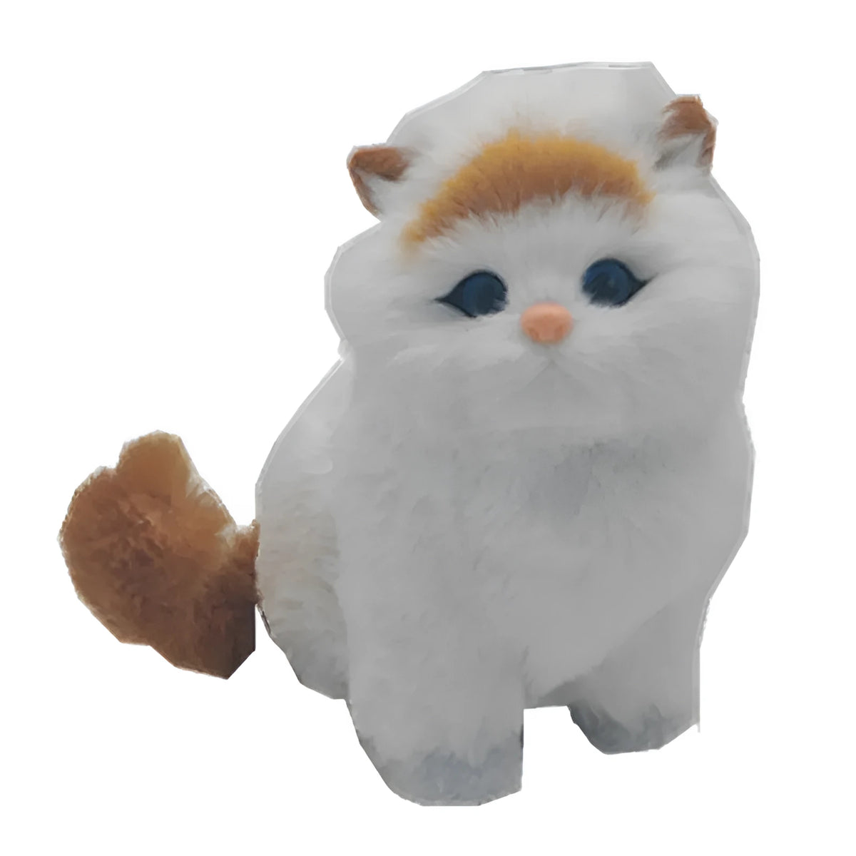 Handmade simulation cat ornament with faux fur yellow head, fat cat form, 16.5cm high