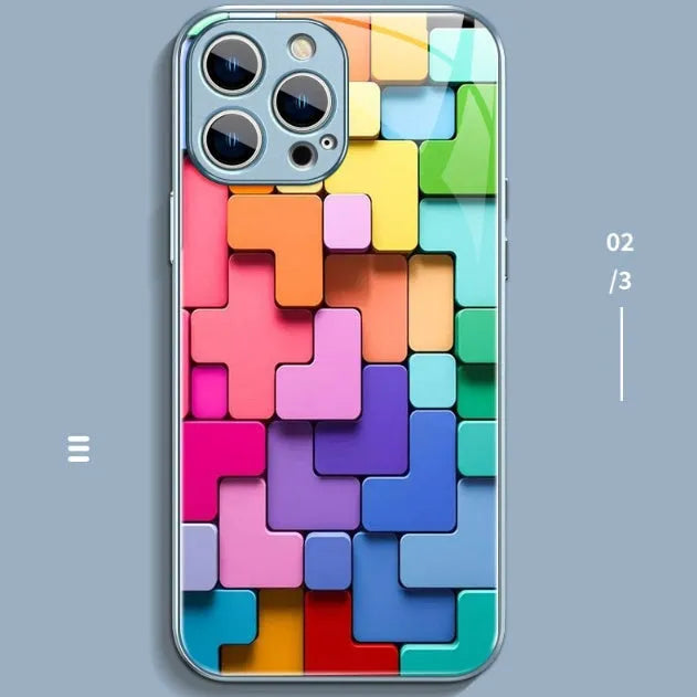 Colour building blocks silicone phone case with cartoon geometric design for iPhone models