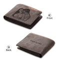Coffee coloured PU leather engraved wallet showing personalised photo engraving option.