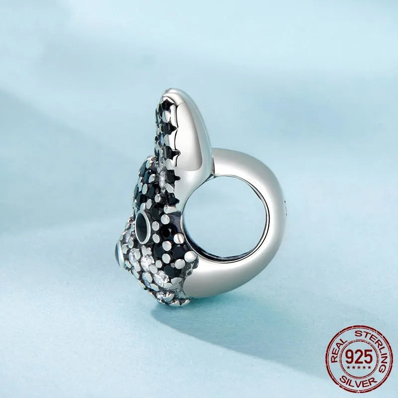 S925 sterling silver Boston dog bead with inlay finish, 1.2 cm height, silver colour