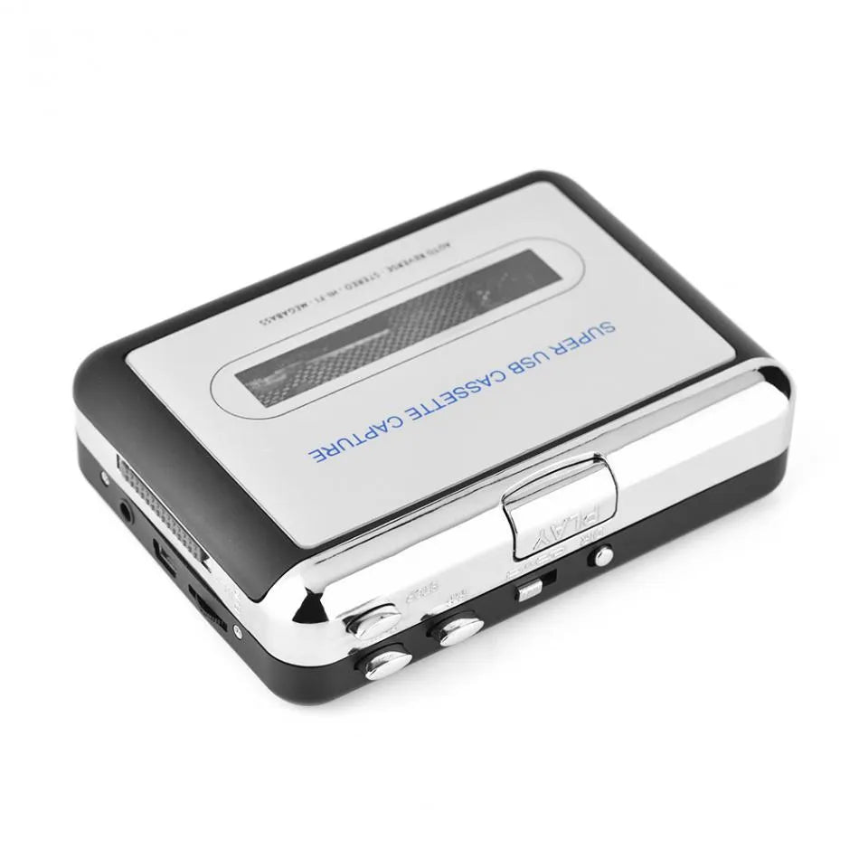 Silver USB cassette tape converter unit for converting tapes to MP3 digital audio files