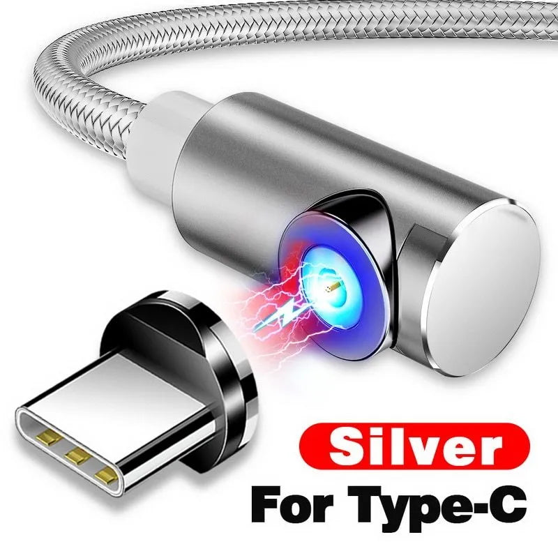 Black magnetic charging cable with aluminium connectors for Micro USB, Type C, and Apple devices.