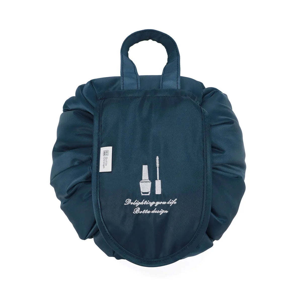 Large waterproof polyester drawstring makeup bag in cube shape for travel storage of cosmetics and toiletries