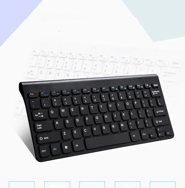 Black wireless keyboard and mouse set with 4G connectivity on desk