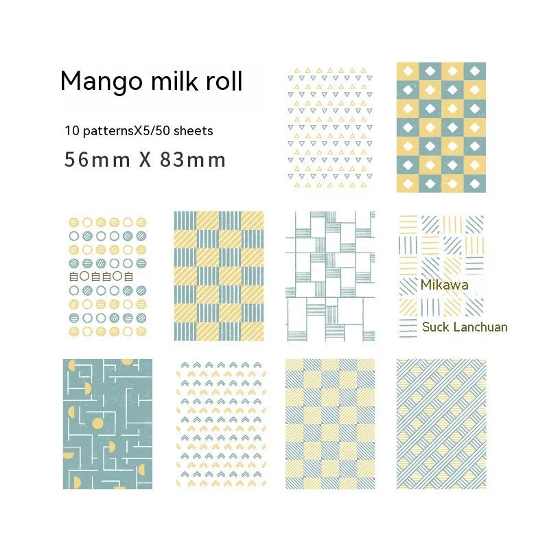 Fifty sheets of dessert-themed retro collage note paper in ten colours including strawberry and blueberry.