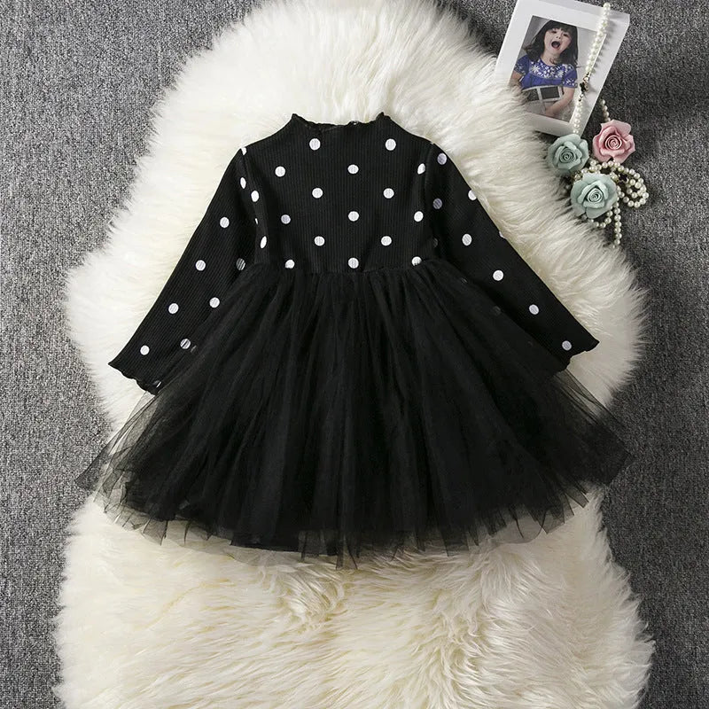 Baby girls long sleeve tutu lace dress in black pink white colours for christening and birthday parties