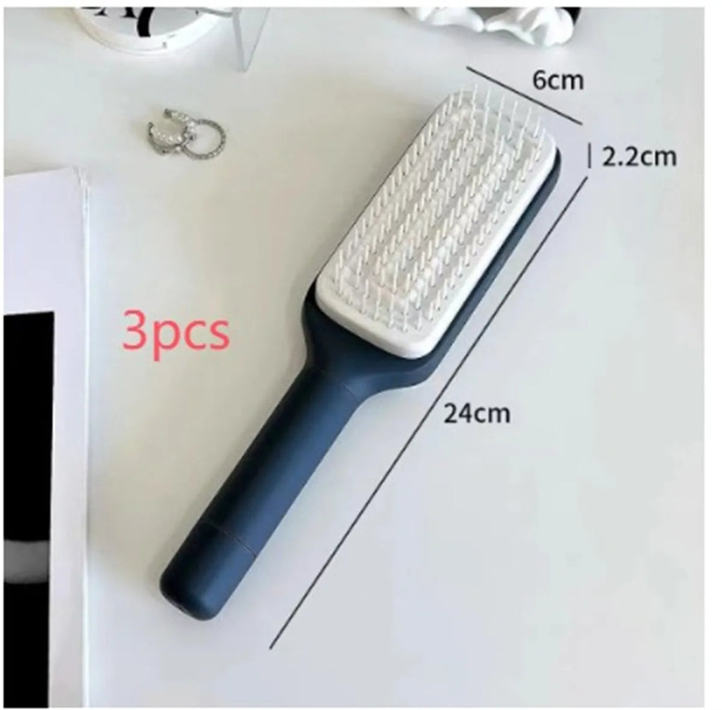Roland purple self-cleaning hair brush with rotating handle and anti-static teeth