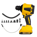 Yellow handheld lithium battery dust blower and suction gun for office and home cleaning.