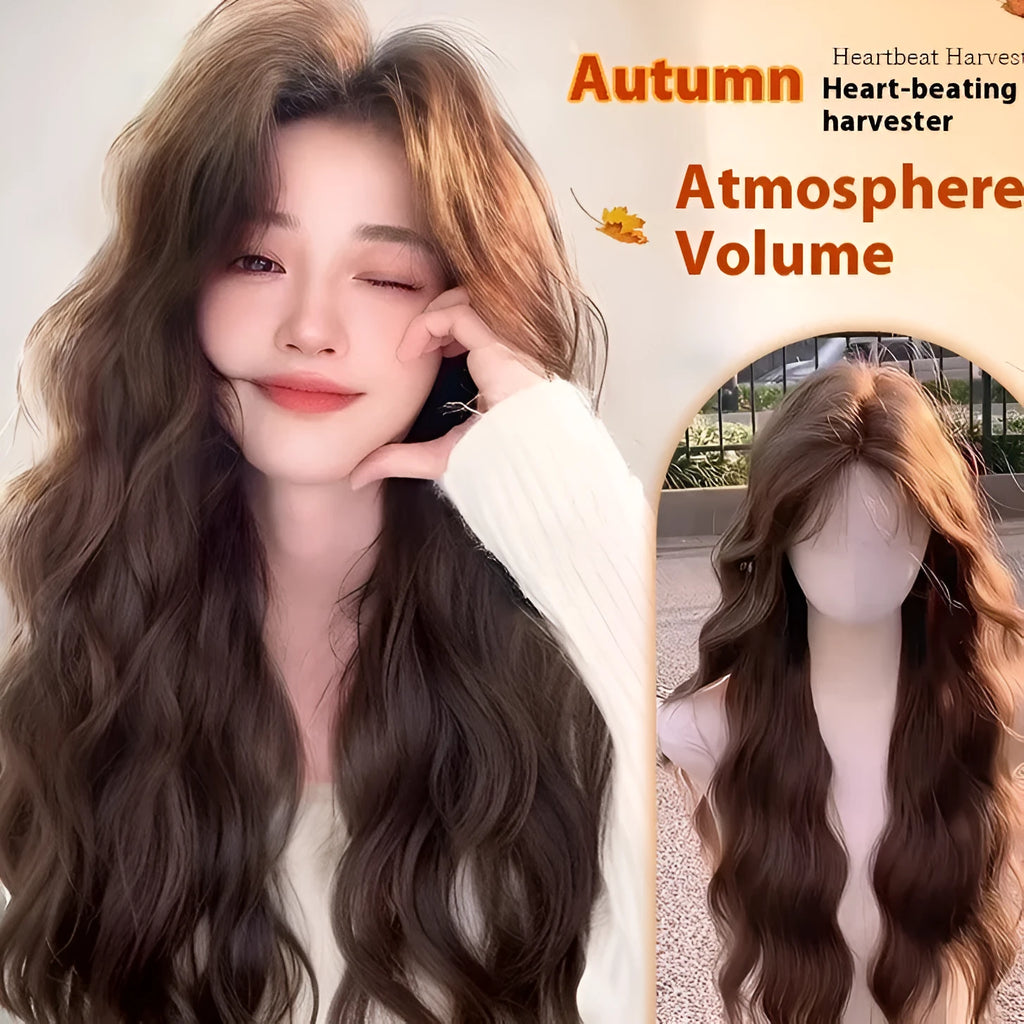 Full-head long curly hair wig with side bangs in high temperature fibre material