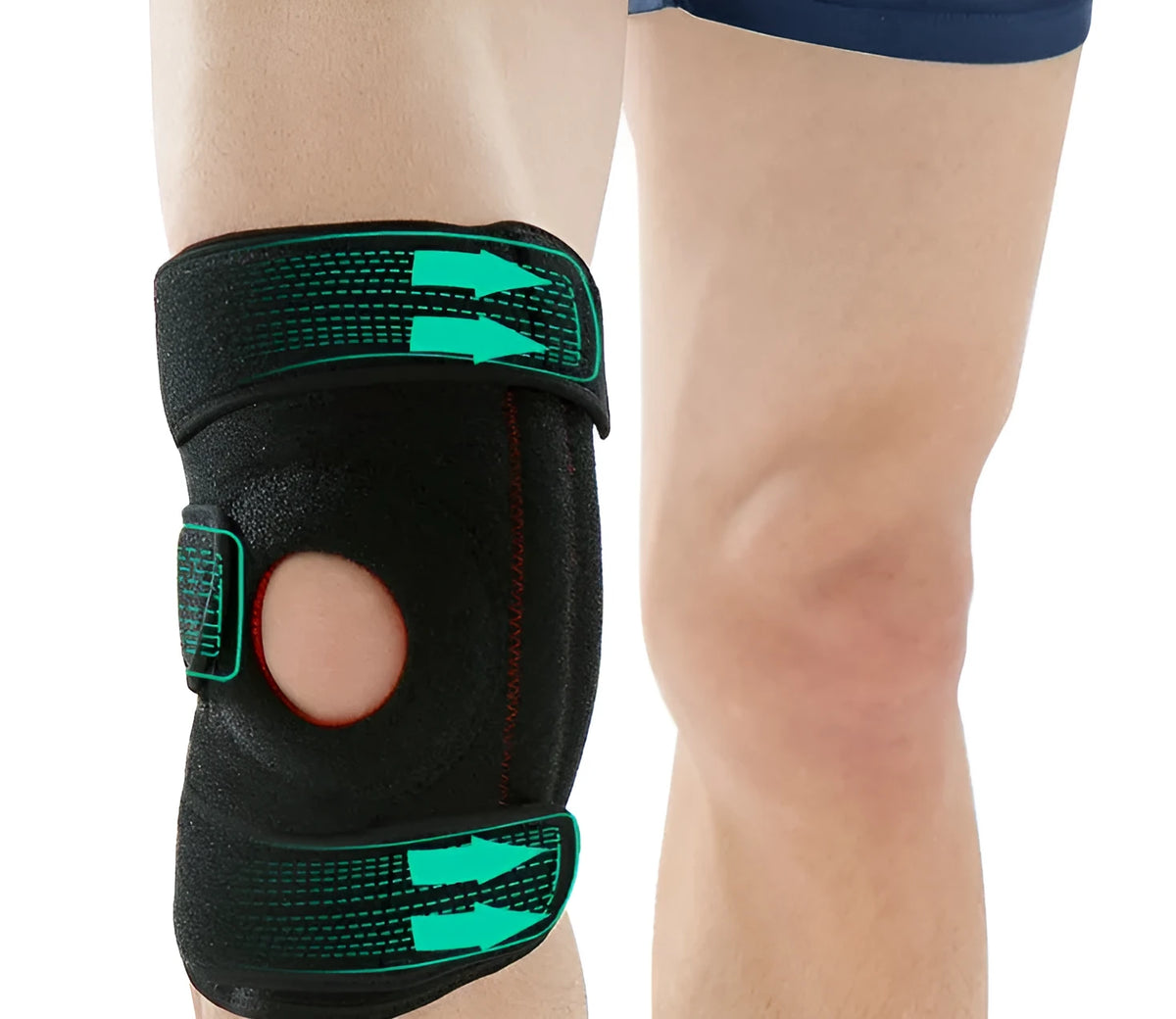 Neoprene non-slip knee pad for outdoor mountaineering, shown in black, green, or orange.
