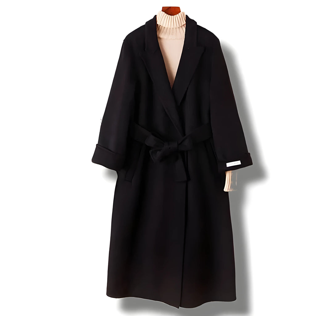 Men's long suit collar wool coat in black and caramel colour options