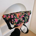 Women's western style waist bag with floral embroidery in black, red, green or blue colours