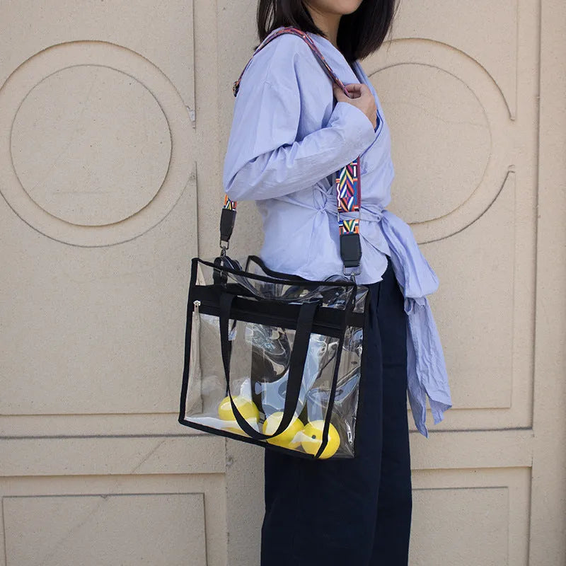 Transparent PVC women's messenger bag with three-dimensional pocket and double shoulder straps
