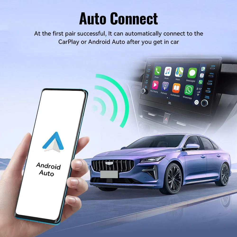 Black mini Carplay USB wireless adapter showing 26x55x13mm dimensions